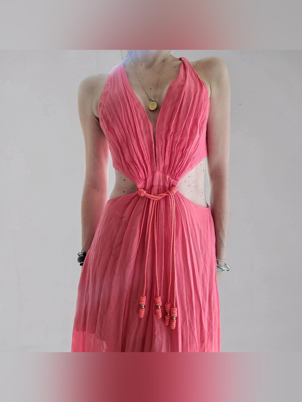 VIX Paula Hermanny Women’s Coral Slit Maxi Dress - Sleeveless V-Neck - Picture 5 of 10